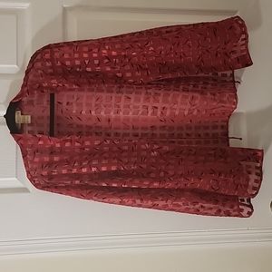 Notations Red Sheer Jacket with Front Ties Size 1X
